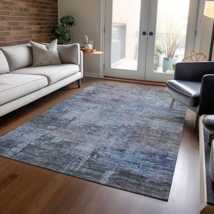 10' X 14' Gray And Blue Abstract Washable Indoor Outdoor Area Rug