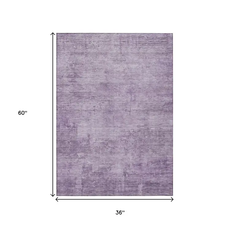 3' X 5' Lavender And Plum Abstract Washable Indoor Outdoor Area Rug