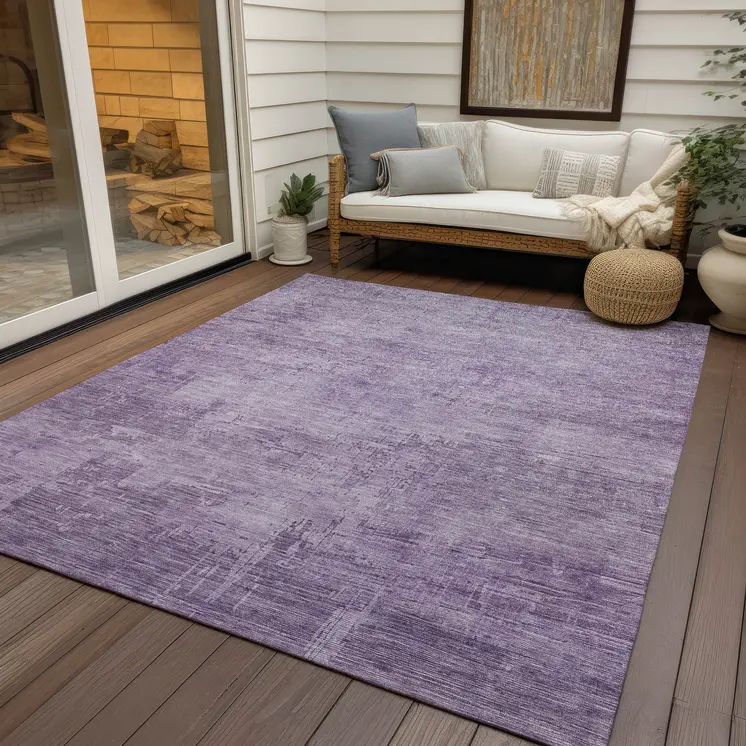 3' X 5' Lavender And Plum Abstract Washable Indoor Outdoor Area Rug
