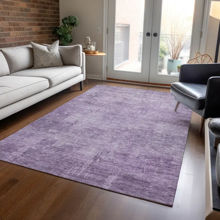 3' X 5' Lavender And Plum Abstract Washable Indoor Outdoor Area Rug