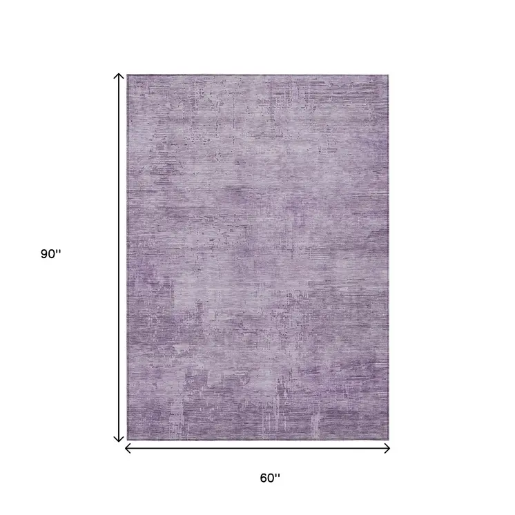 5' X 8' Lavender And Plum Abstract Washable Indoor Outdoor Area Rug