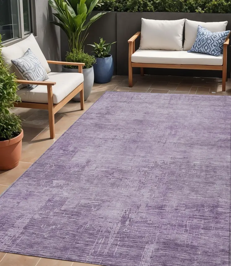 5' X 8' Lavender And Plum Abstract Washable Indoor Outdoor Area Rug