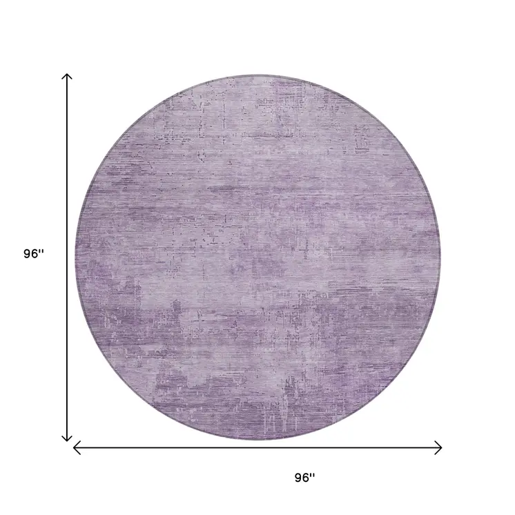 8' Lavender And Plum Round Abstract Washable Indoor Outdoor Area Rug