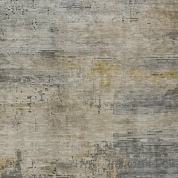 5' X 8' Pewter And Wheat Abstract Washable Indoor Outdoor Area Rug