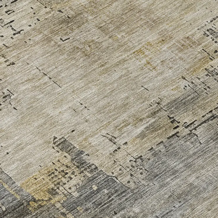 8' Pewter And Wheat Round Abstract Washable Indoor Outdoor Area Rug