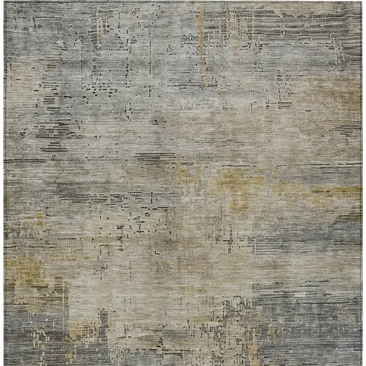 8' X 10' Pewter And Wheat Abstract Washable Indoor Outdoor Area Rug