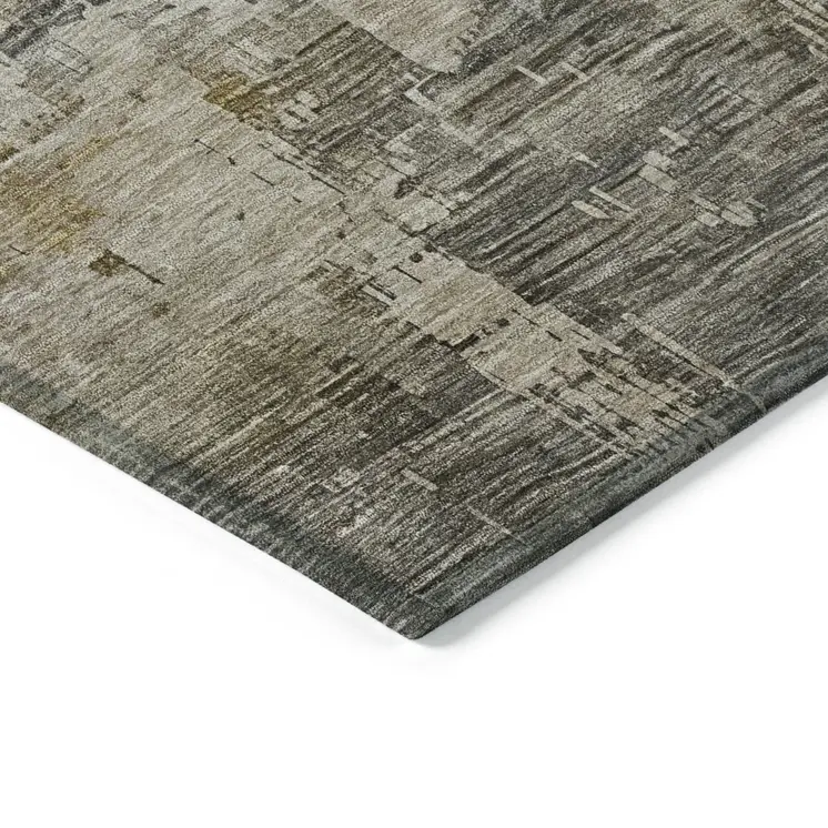 9' X 12' Pewter And Wheat Abstract Washable Indoor Outdoor Area Rug