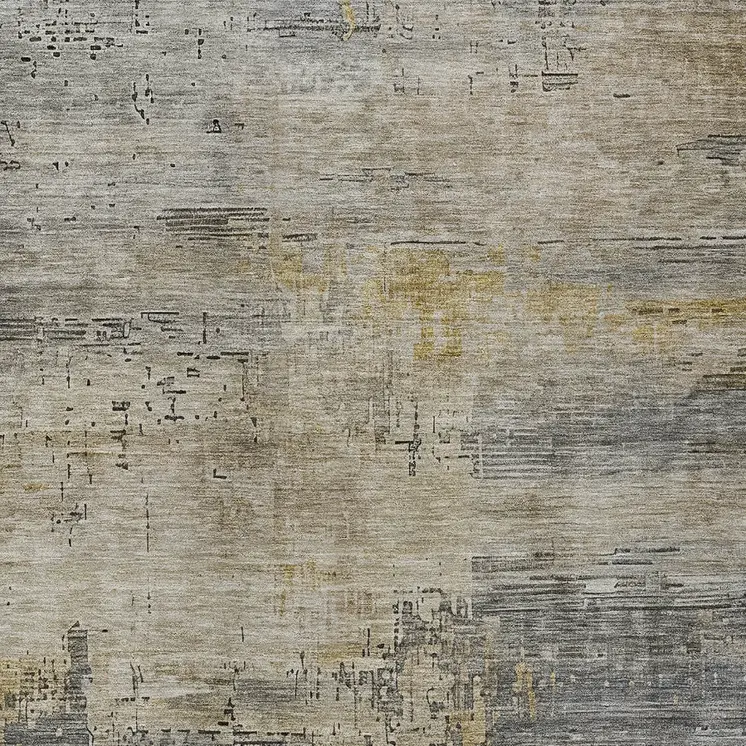 9' X 12' Pewter And Wheat Abstract Washable Indoor Outdoor Area Rug