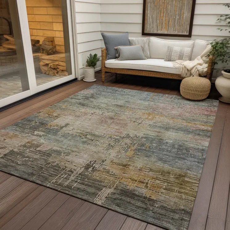 3' X 5' Sage And Beige Abstract Washable Indoor Outdoor Area Rug