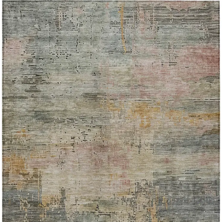 5' X 8' Sage And Beige Abstract Washable Indoor Outdoor Area Rug