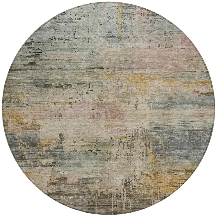 8' Sage And Beige Round Abstract Washable Indoor Outdoor Area Rug