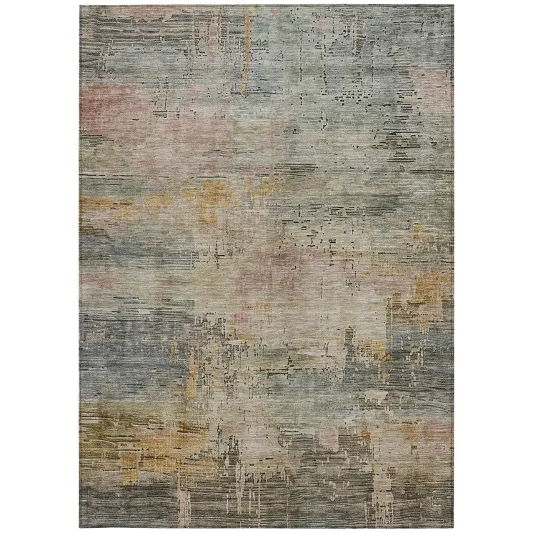 9' X 12' Sage And Beige Abstract Washable Indoor Outdoor Area Rug
