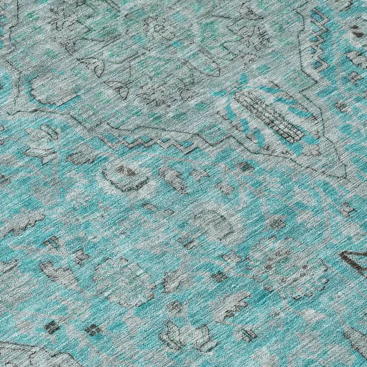 8' Aqua And Teal Blue Round Medallion Washable Indoor Outdoor Area Rug