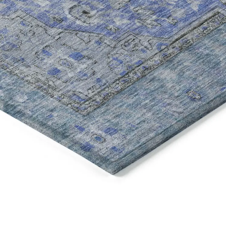 3' X 5' Blue And Gray Medallion Washable Indoor Outdoor Area Rug