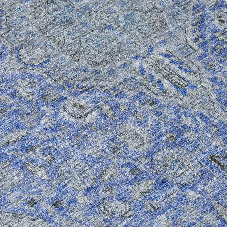 3' X 5' Blue And Gray Medallion Washable Indoor Outdoor Area Rug