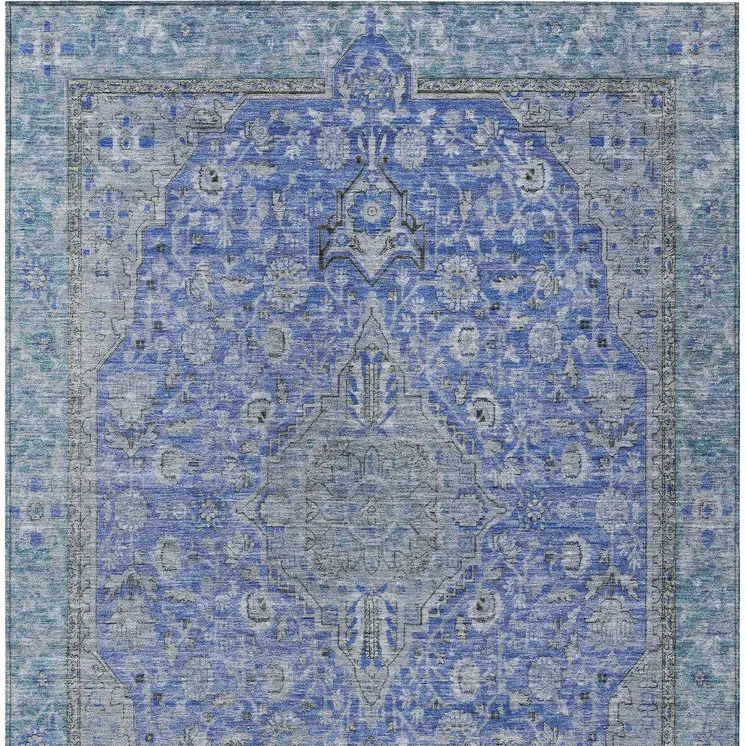 5' X 8' Blue And Gray Medallion Washable Indoor Outdoor Area Rug