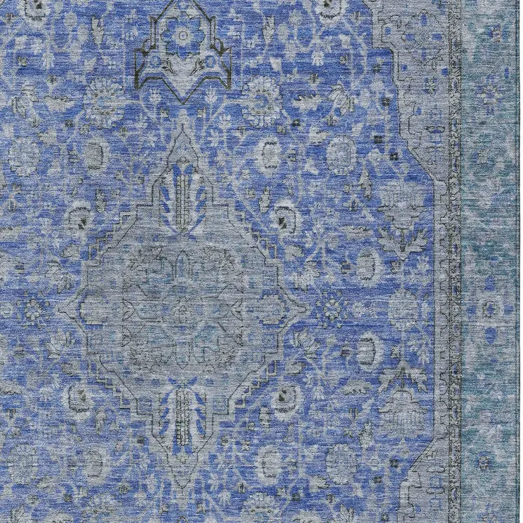 8' X 10' Blue And Gray Medallion Washable Indoor Outdoor Area Rug
