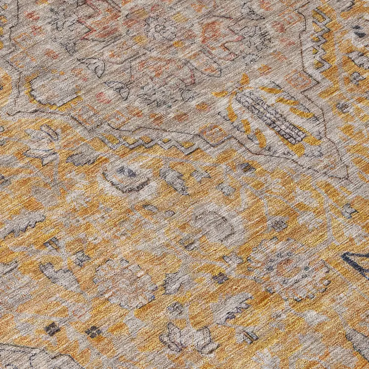 8' Gold And Peach Round Medallion Washable Indoor Outdoor Area Rug