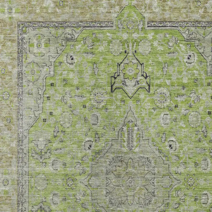3' X 5' Lime Green And Gray Medallion Washable Indoor Outdoor Area Rug