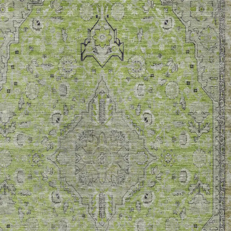 5' X 8' Lime Green And Gray Medallion Washable Indoor Outdoor Area Rug