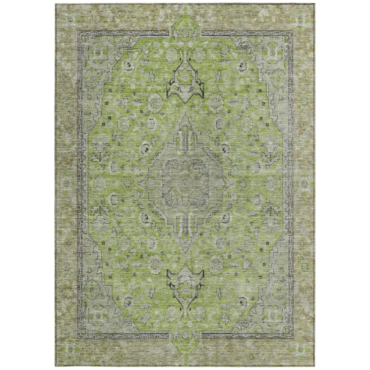 8' X 10' Lime Green And Gray Medallion Washable Indoor Outdoor Area Rug
