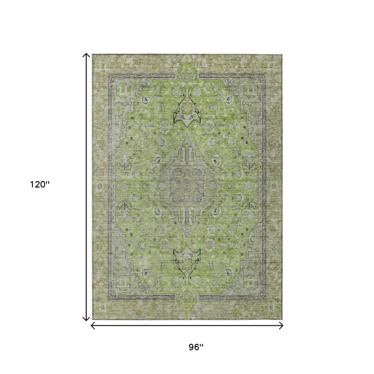 8' X 10' Lime Green And Gray Medallion Washable Indoor Outdoor Area Rug