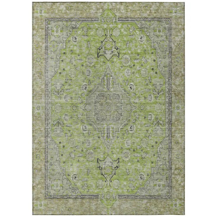 8' X 10' Lime Green And Gray Medallion Washable Indoor Outdoor Area Rug