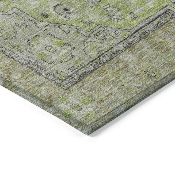 8' X 10' Lime Green And Gray Medallion Washable Indoor Outdoor Area Rug