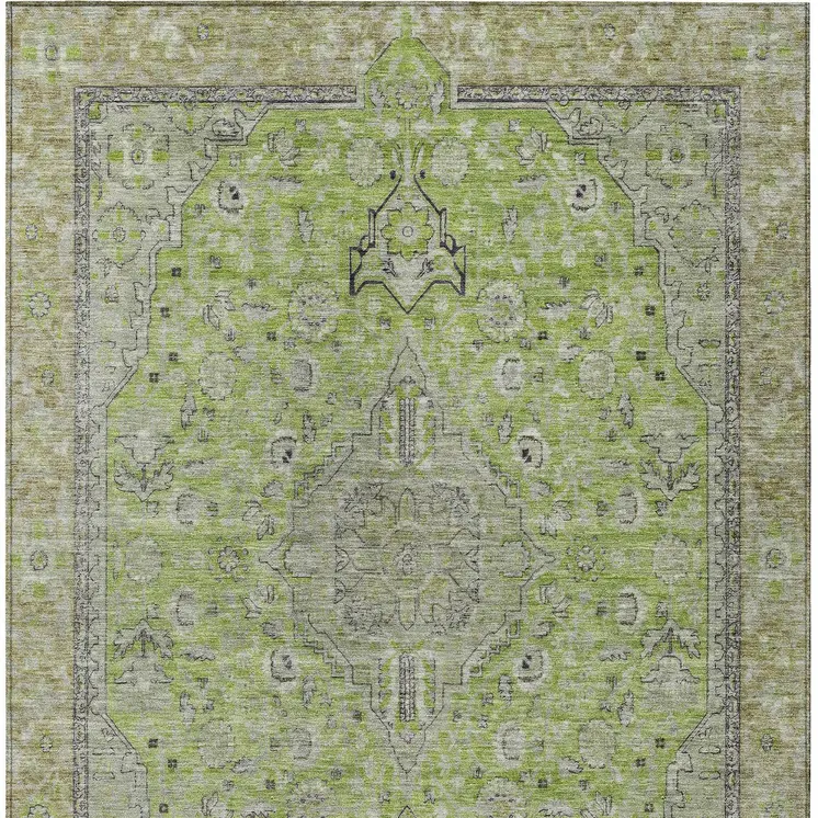 9' X 12' Lime Green And Gray Medallion Washable Indoor Outdoor Area Rug