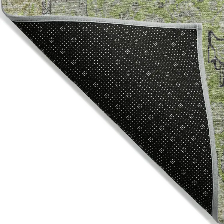 9' X 12' Lime Green And Gray Medallion Washable Indoor Outdoor Area Rug