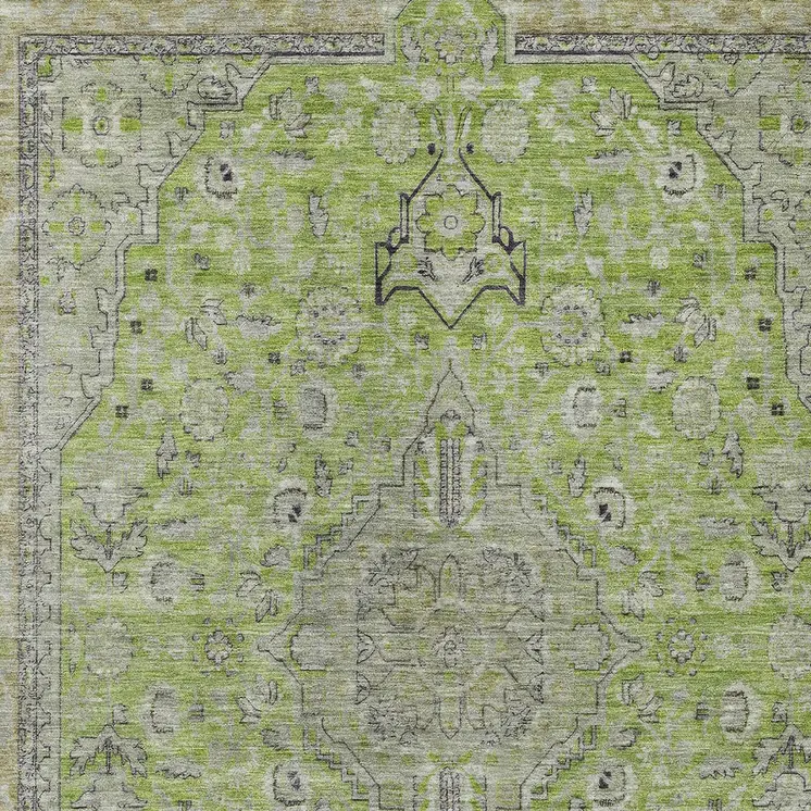 9' X 12' Lime Green And Gray Medallion Washable Indoor Outdoor Area Rug