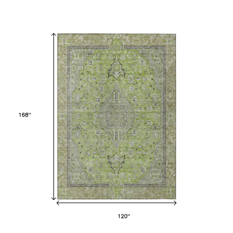 10' X 14' Lime Green And Gray Medallion Washable Indoor Outdoor Area Rug