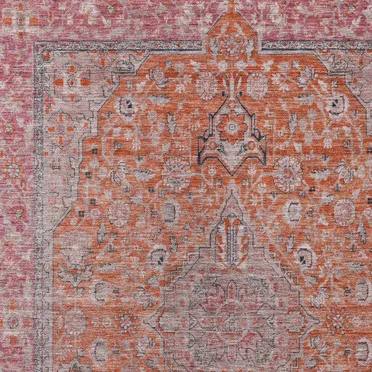 5' X 8' Orange And Red Medallion Washable Indoor Outdoor Area Rug