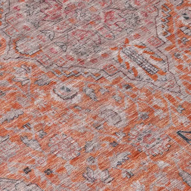 8' Orange And Red Round Medallion Washable Indoor Outdoor Area Rug