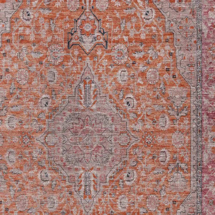9' X 12' Orange And Red Medallion Washable Indoor Outdoor Area Rug
