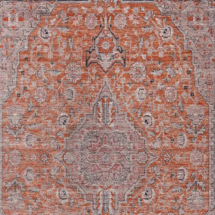 10' X 14' Orange And Red Medallion Washable Indoor Outdoor Area Rug