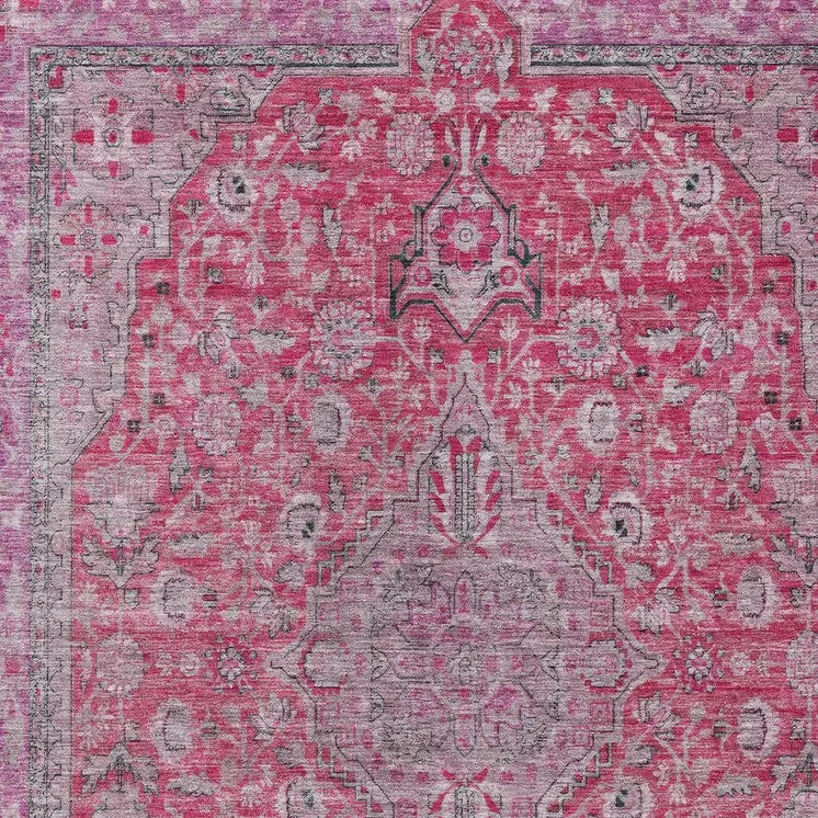3' X 5' Pink And Lavender Medallion Washable Indoor Outdoor Area Rug