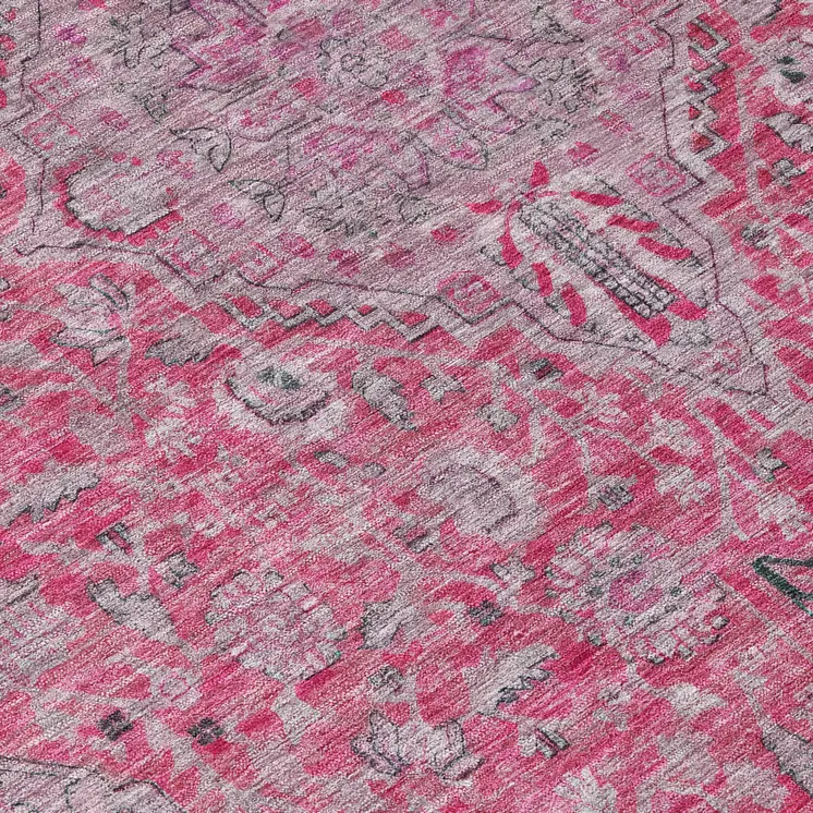 8' Pink And Lavender Round Medallion Washable Indoor Outdoor Area Rug