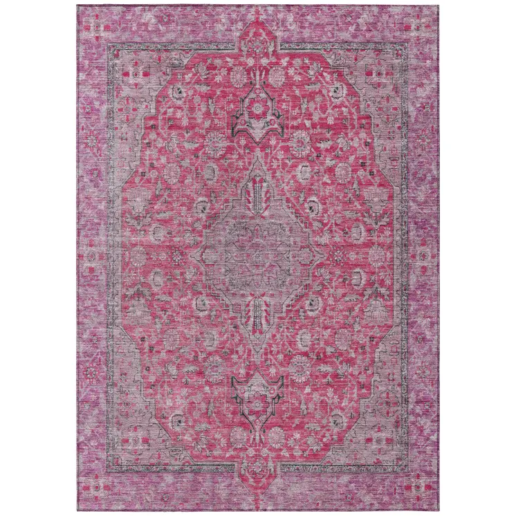 8' X 10' Pink And Lavender Medallion Washable Indoor Outdoor Area Rug
