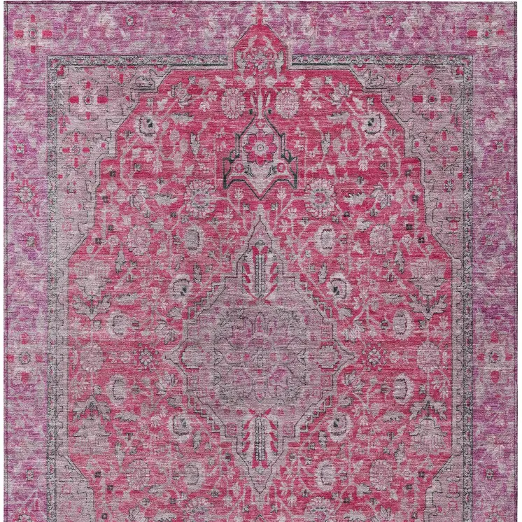 9' X 12' Pink And Lavender Medallion Washable Indoor Outdoor Area Rug
