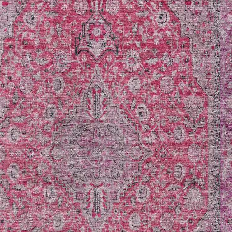 10' X 14' Pink And Lavender Medallion Washable Indoor Outdoor Area Rug