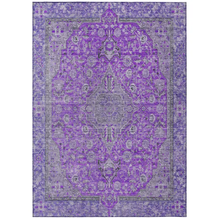 3' X 5' Purple And Gray Medallion Washable Indoor Outdoor Area Rug