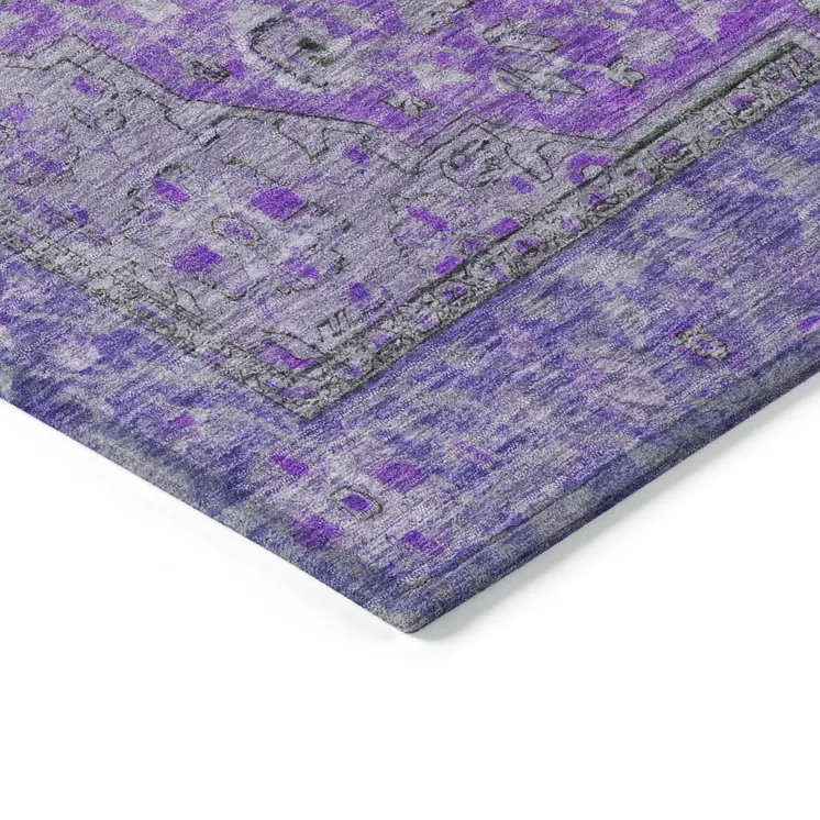 3' X 5' Purple And Gray Medallion Washable Indoor Outdoor Area Rug