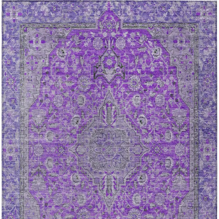 3' X 5' Purple And Gray Medallion Washable Indoor Outdoor Area Rug