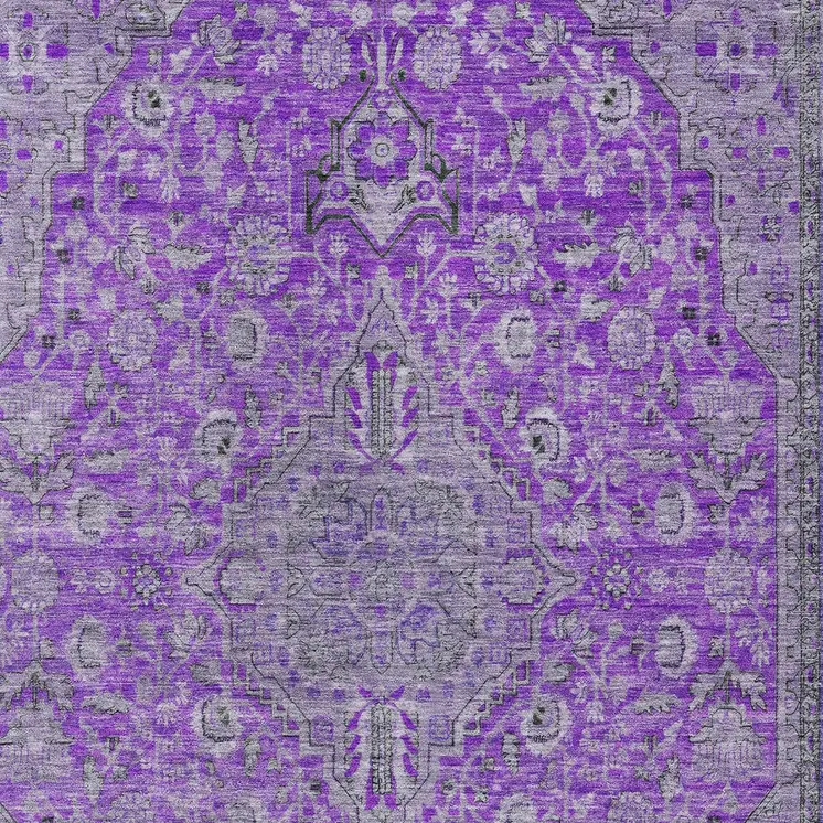 5' X 8' Purple And Gray Medallion Washable Indoor Outdoor Area Rug