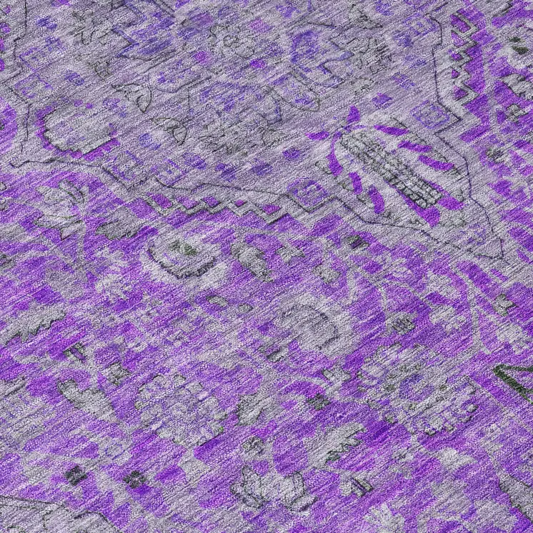 8' Purple And Gray Round Medallion Washable Indoor Outdoor Area Rug