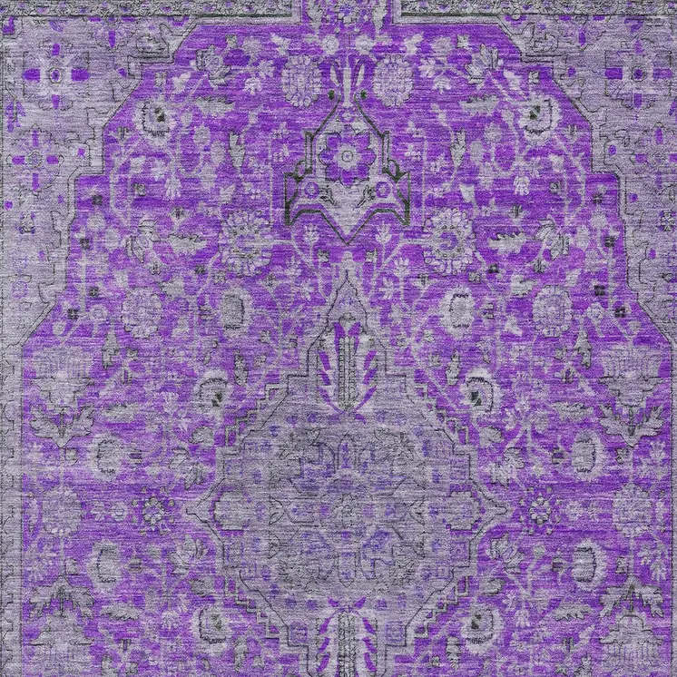 8' X 10' Purple And Gray Medallion Washable Indoor Outdoor Area Rug