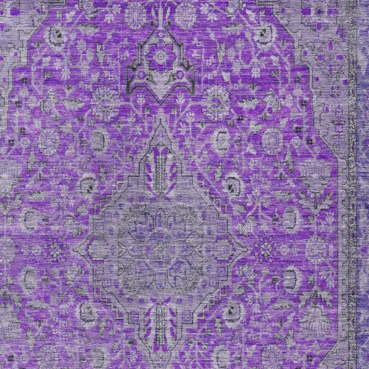 9' X 12' Purple And Gray Medallion Washable Indoor Outdoor Area Rug