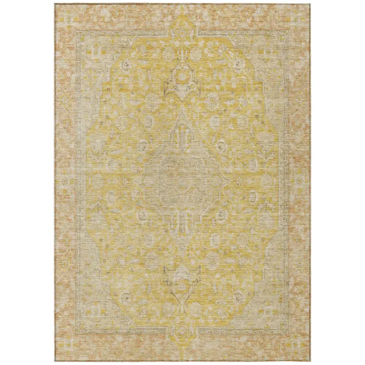 3' X 5' Wheat And Gold Medallion Washable Indoor Outdoor Area Rug
