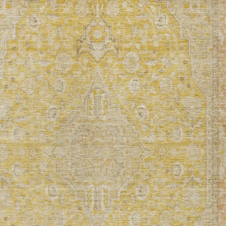 3' X 5' Wheat And Gold Medallion Washable Indoor Outdoor Area Rug